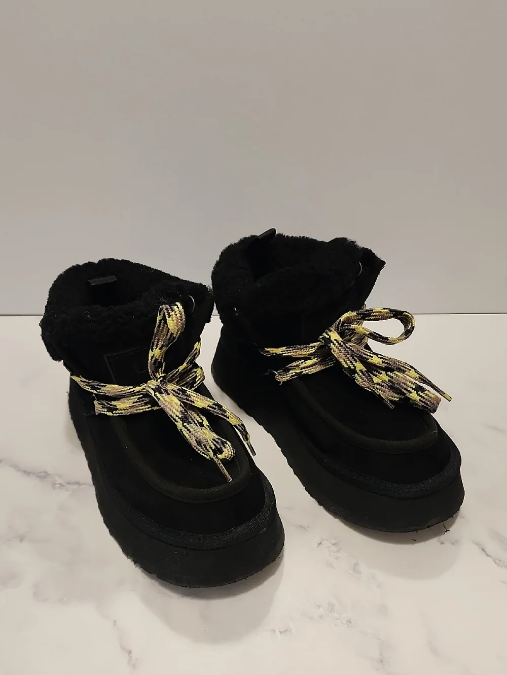 Ugg  Black Winter Boots with Yellow Accent Laces